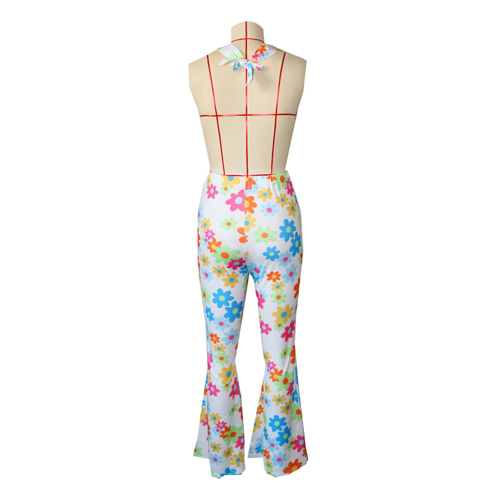 Women Summer Sexy Deep V Flower Print Halter Neck Jumpsuit 11