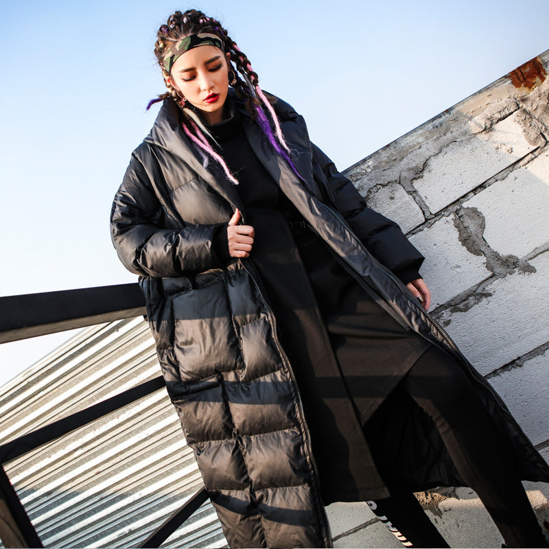 Women Winter Loose Plus Size Long Hooded Padded Jacket Over Knee Down Coat 5