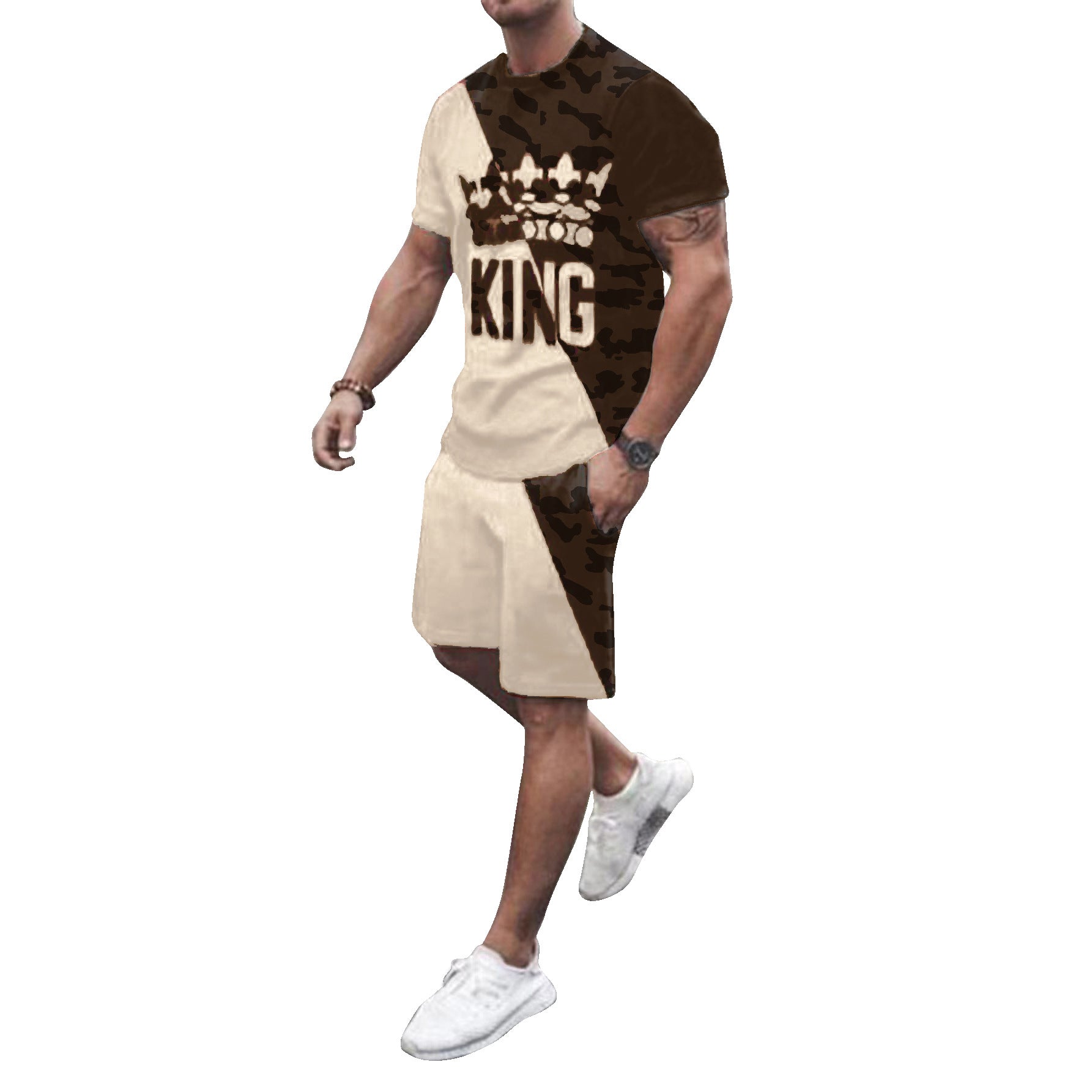 Mens Fashion Casual Solid Print Two Piece Menswear 6