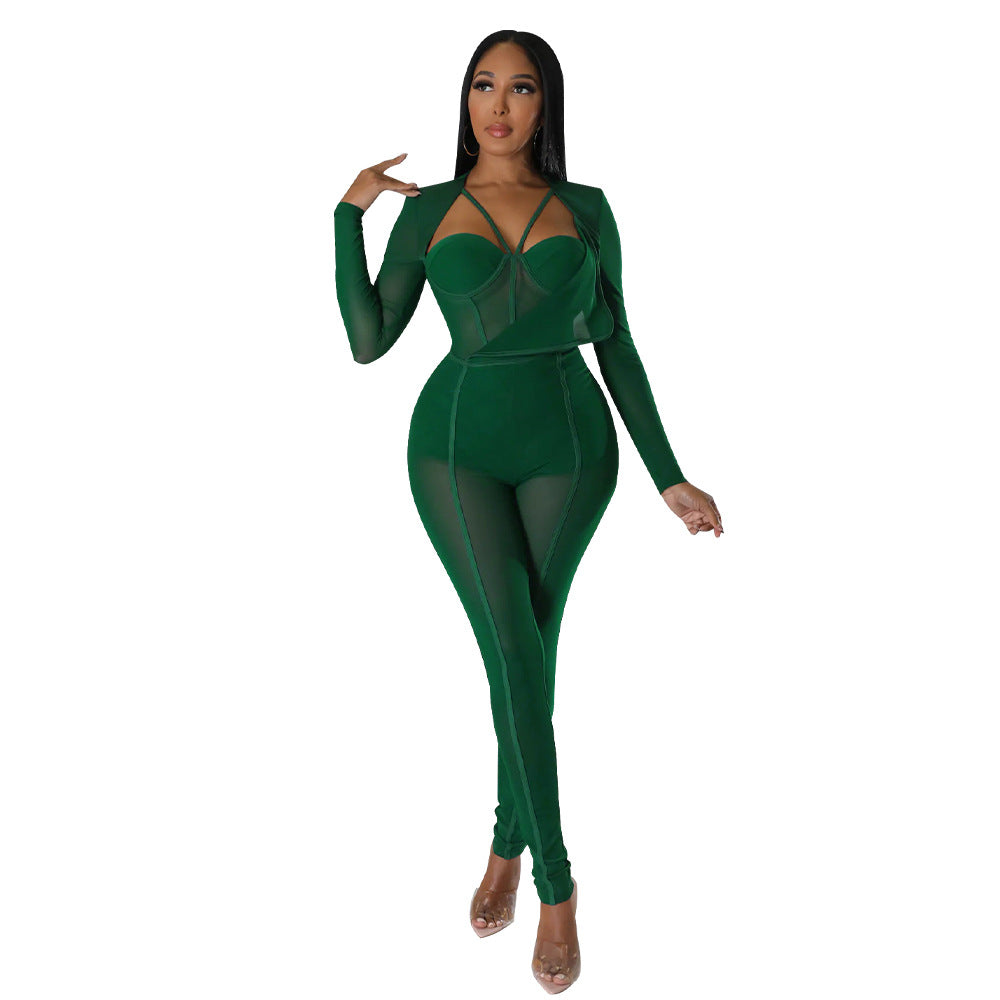 Women Sexy See-Through V-Neck Jumpsuit 5