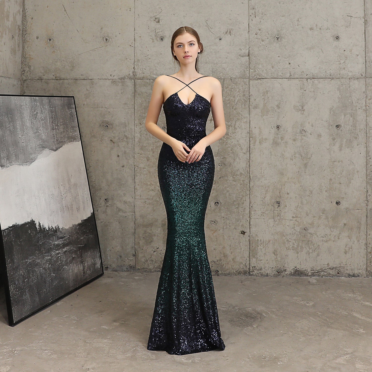 Long Formal Party Slim Fit Fishtail Dress Elegant Sequin Mermaid Evening Party Dress 14