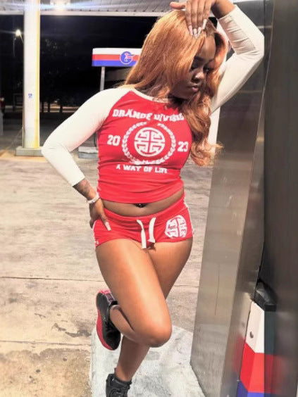 Women Letter Casual Sexy Street Print Top and Shorts Sports Two-Piece Set 5