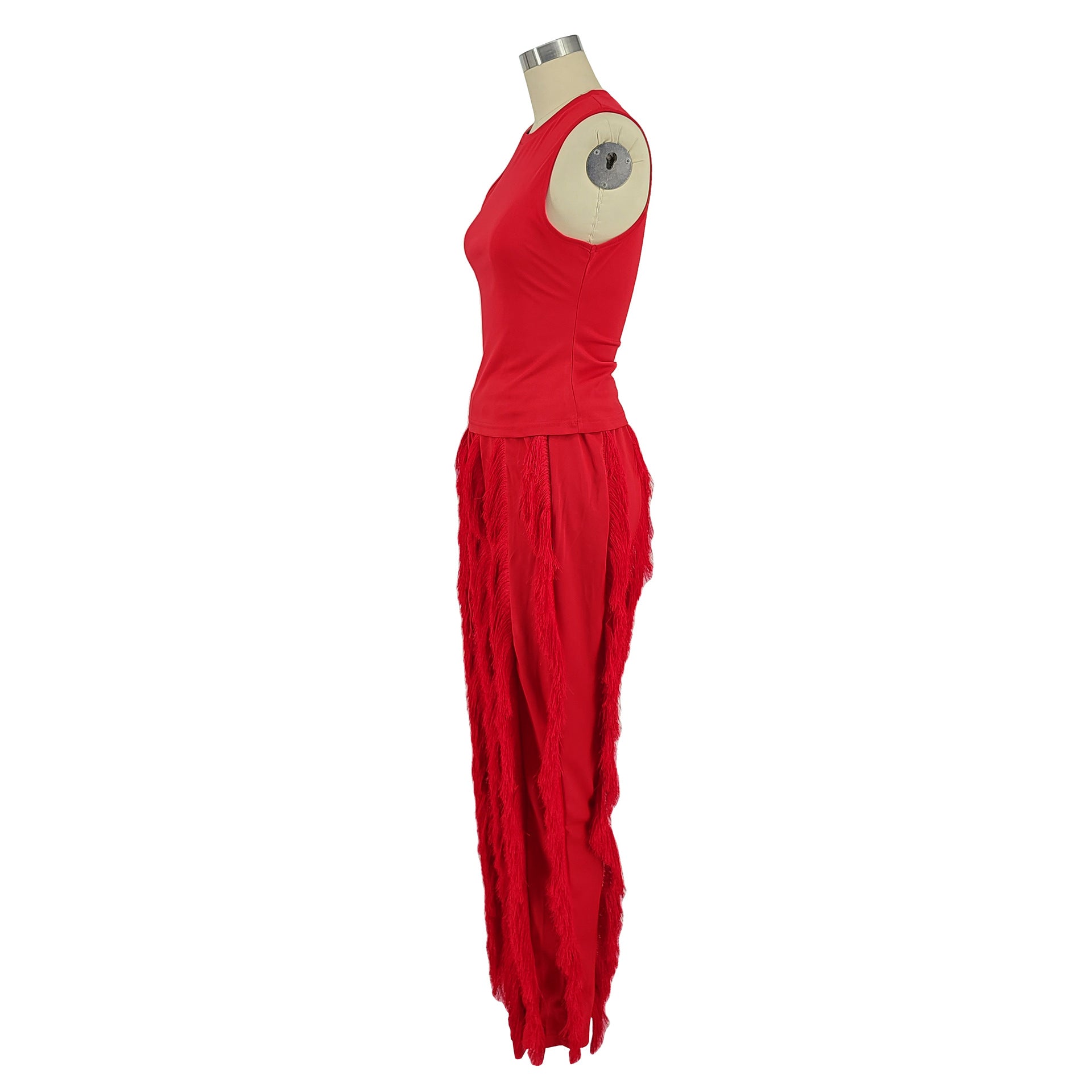 Women's Two Piece Tassel Pants Sleeveless Casual Two Piece Set 18