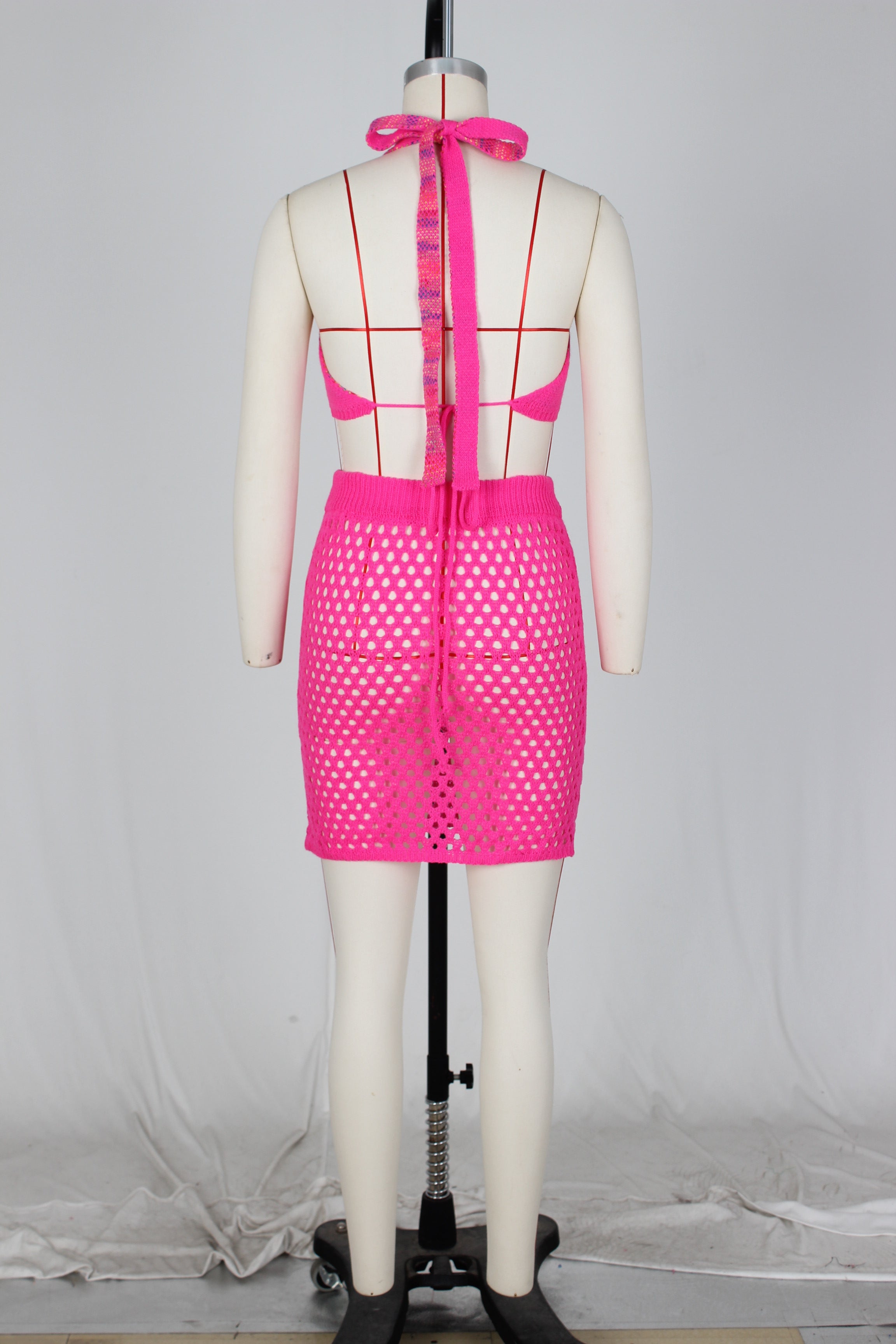 Women's Sexy Heart Print Jacquard Hollow Knitting Beach Fashion Two Piece Skirt Set 29