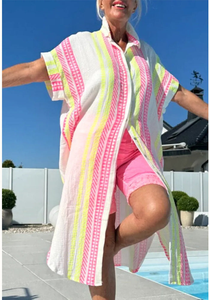 Women Summer Print Holidays Button Shirt Dress