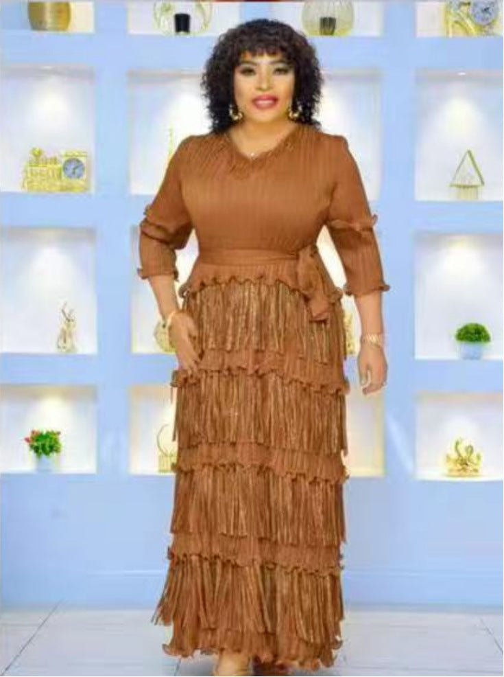Ruffle Plus Size Fashion African Loose Chic Elegant Long Dress 5