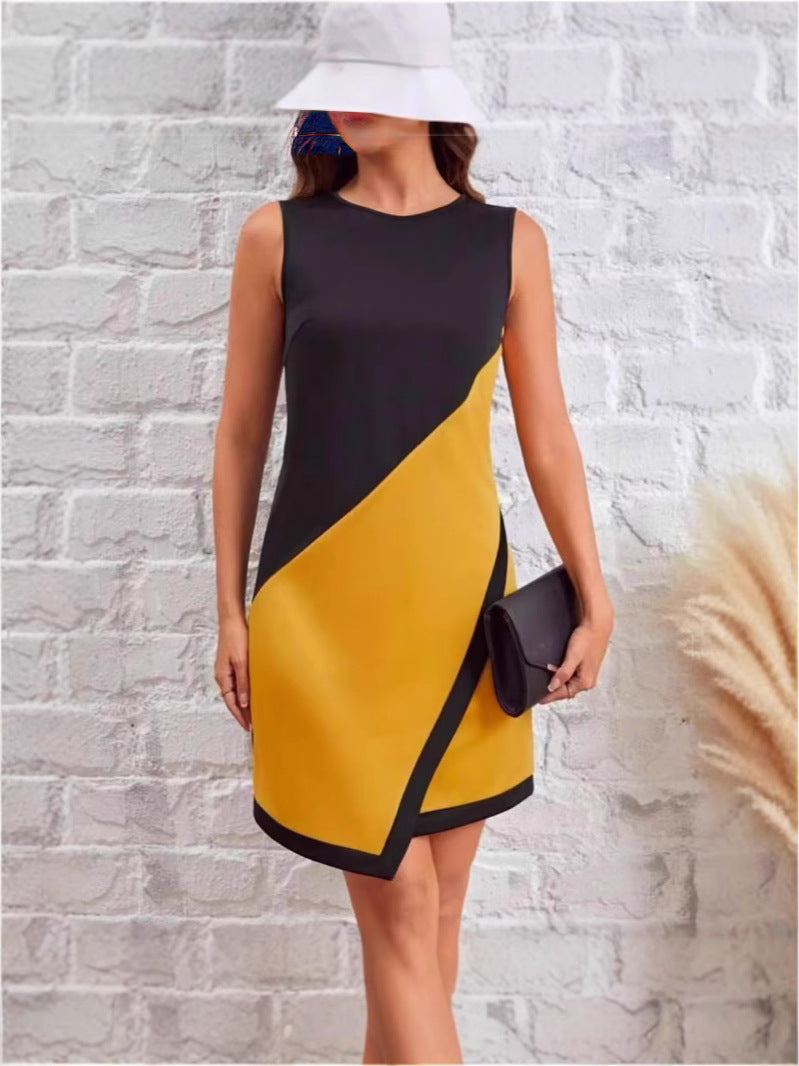 Sleeveless Round Neck Patchwork Contrast Color Spring Summer Casual Dress for Women 6