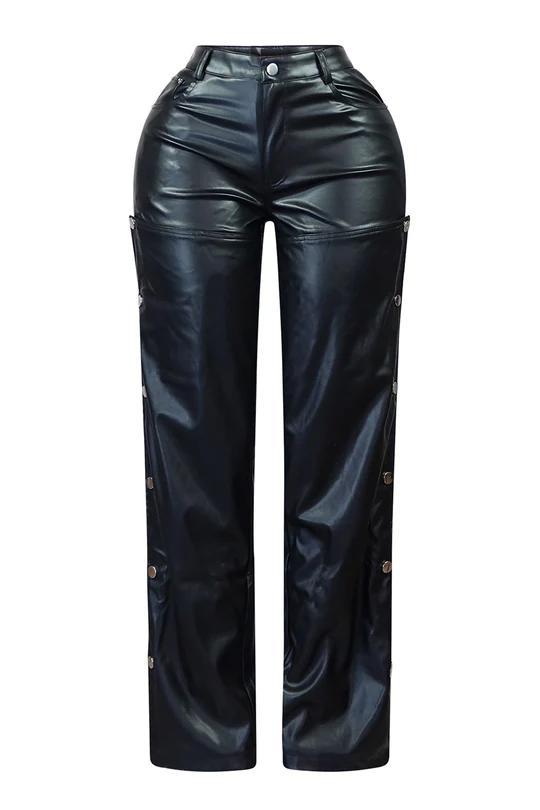 Women autumn and winter sexy Hollow Pu-Leather Straight Pants 8