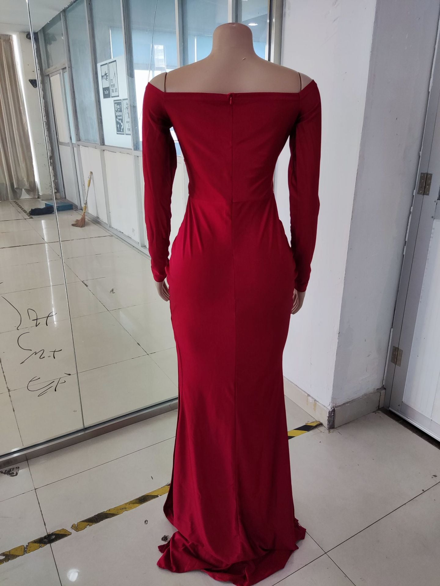 Red Sexy Sweetheart Long Sleeve Slit Mermaid Evening Dress 8