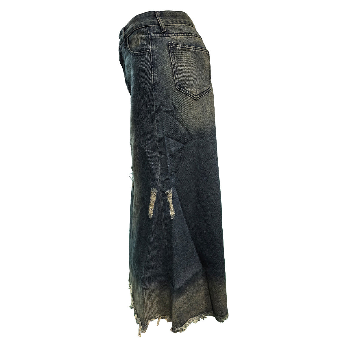 Pocket Distressed Ripped Straight Fit Loose Denim Skirt 7