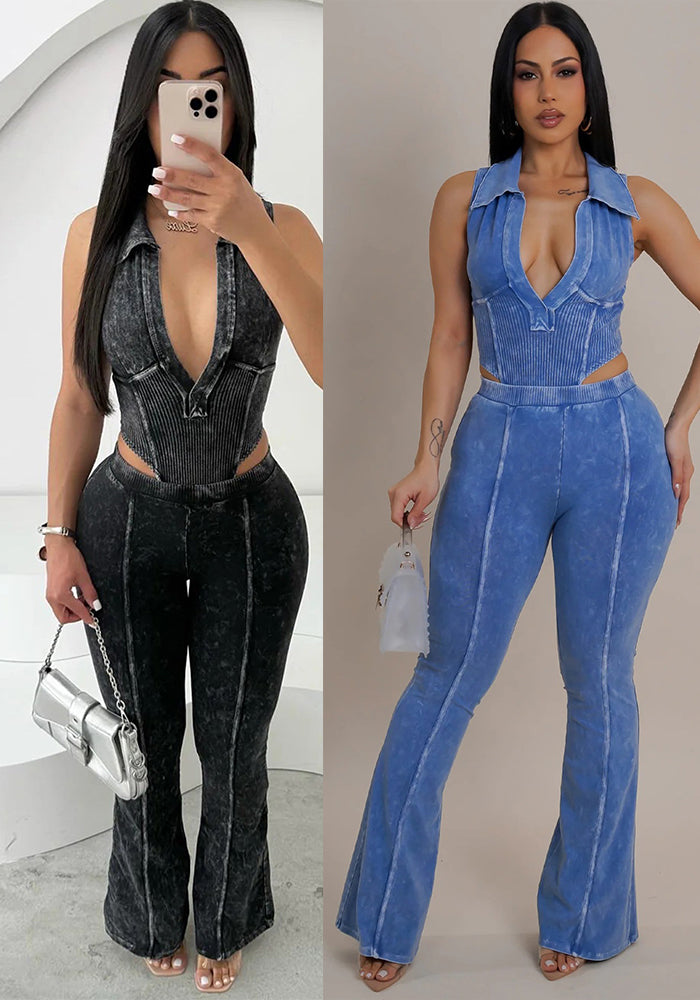 Fashion Women's Sexy Slim Sleeveless Two Piece Pants Set