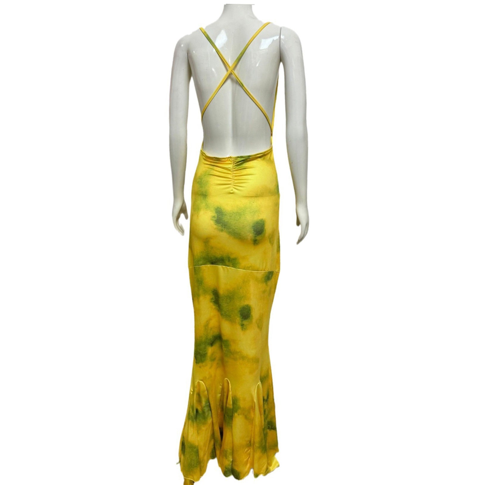 Women's Strap French Chic Style Halter Neck Deep V Printed Ruffle Long Dress 8