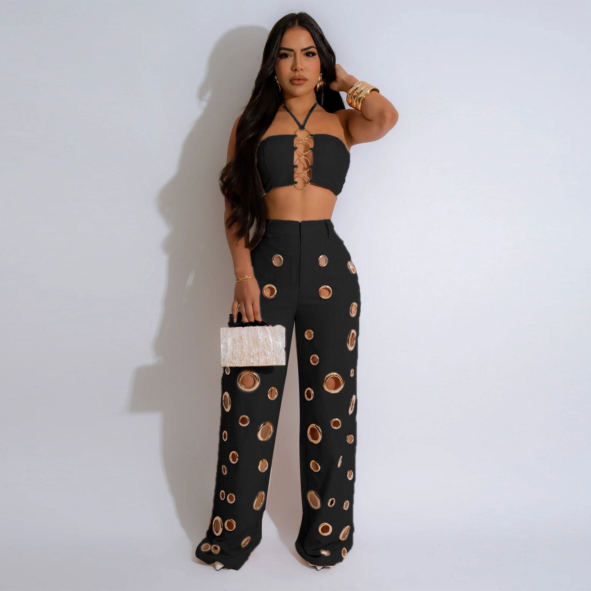 Women Sexy Top and Ripped Pants 2-piece Set 6