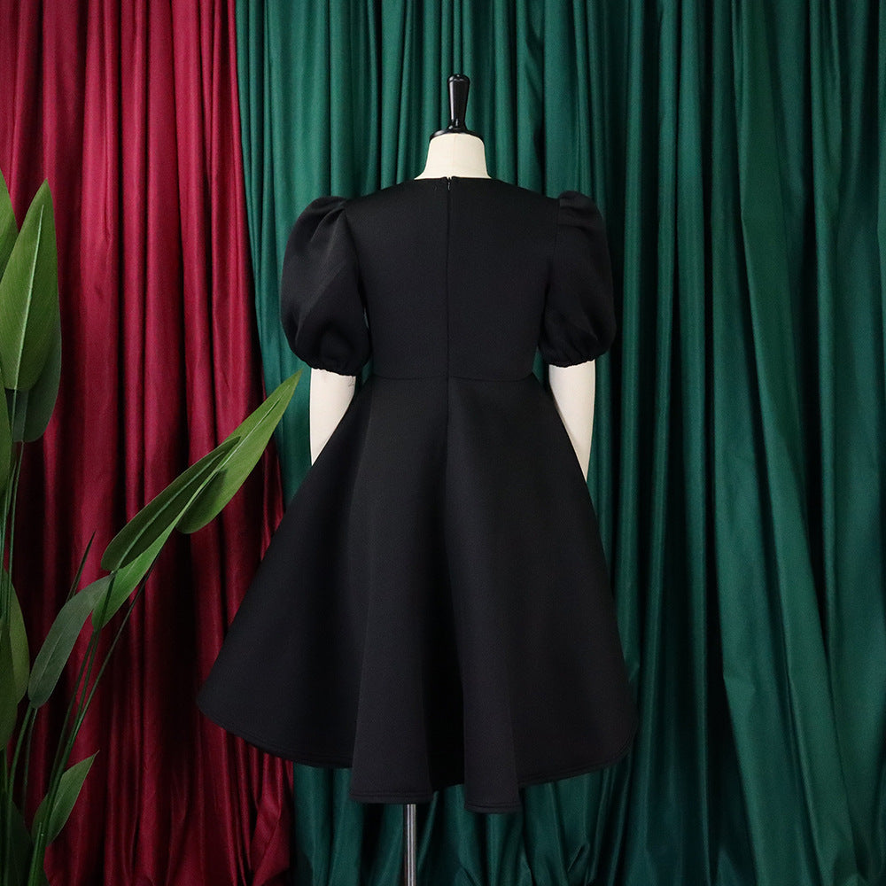 Women Round Neck Puff Sleeve Dress 30