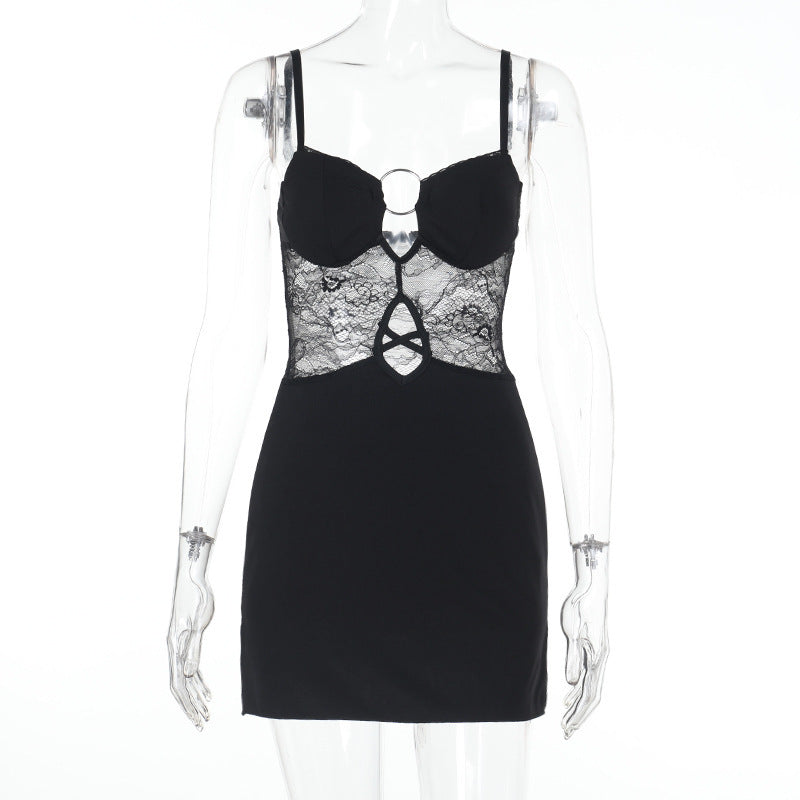 Spring Sexy Lace Patchwork Strap Short Dress 8