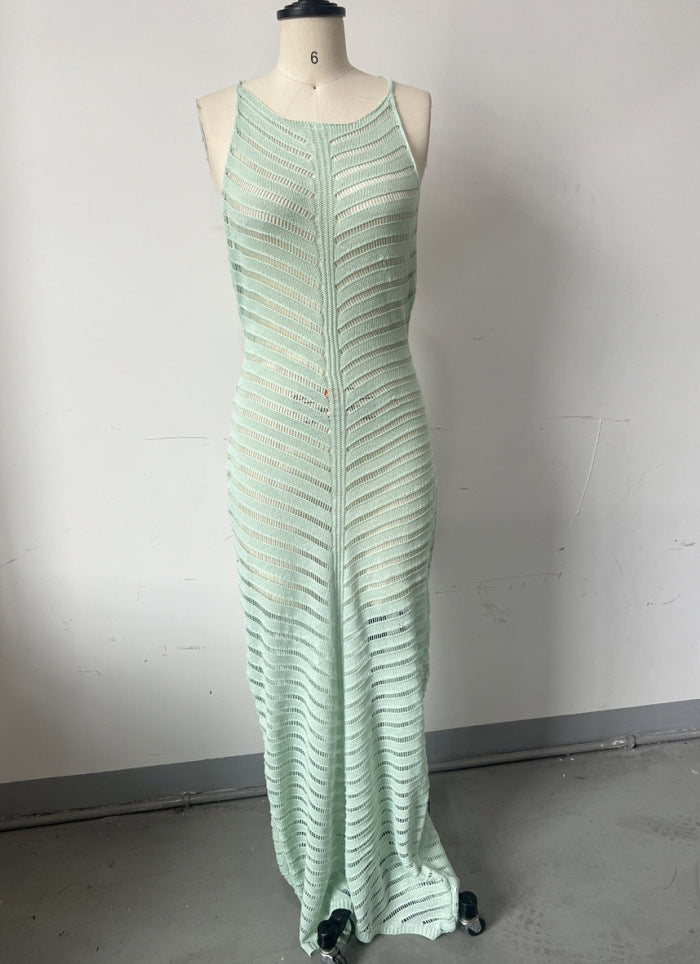 Women's Summer Knit Halter Slim Long Dress 6