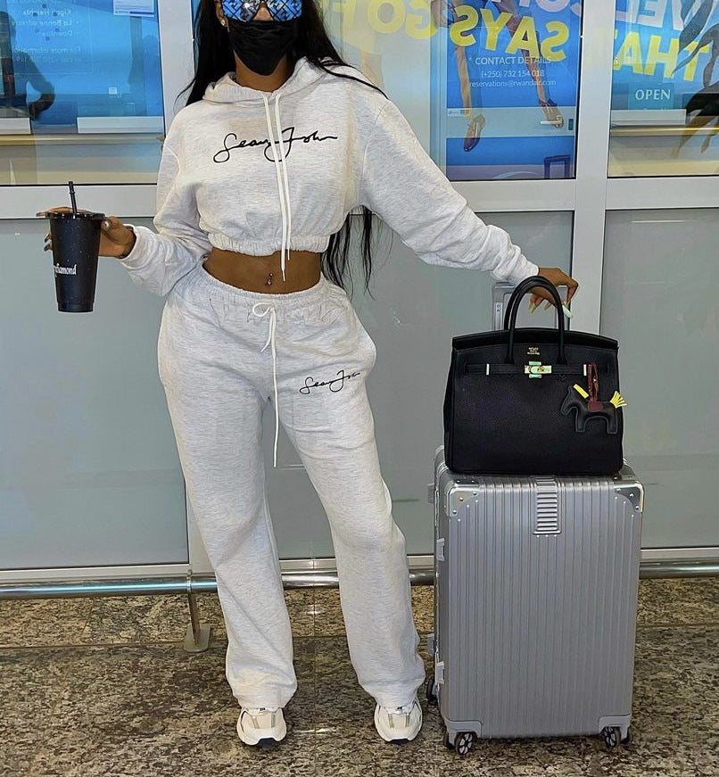 Women's Fashion Sport Casual Letter Print Hoodies Pants Women's Two Piece Set 3