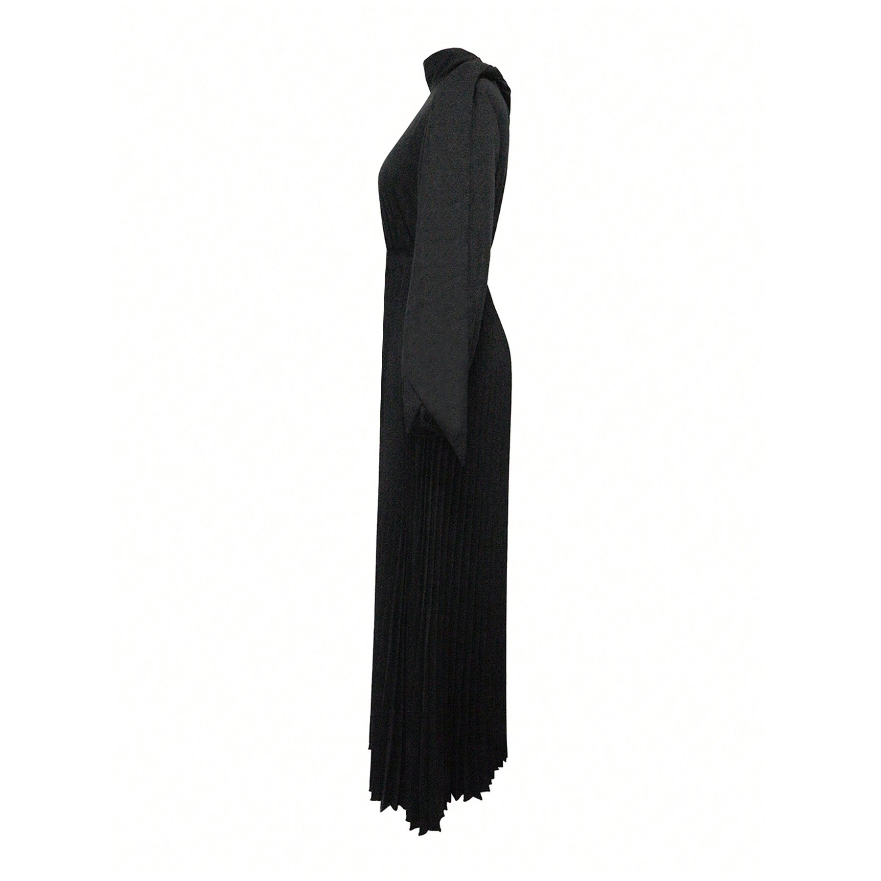Women Long Sleeve Pleated Black Dress 5