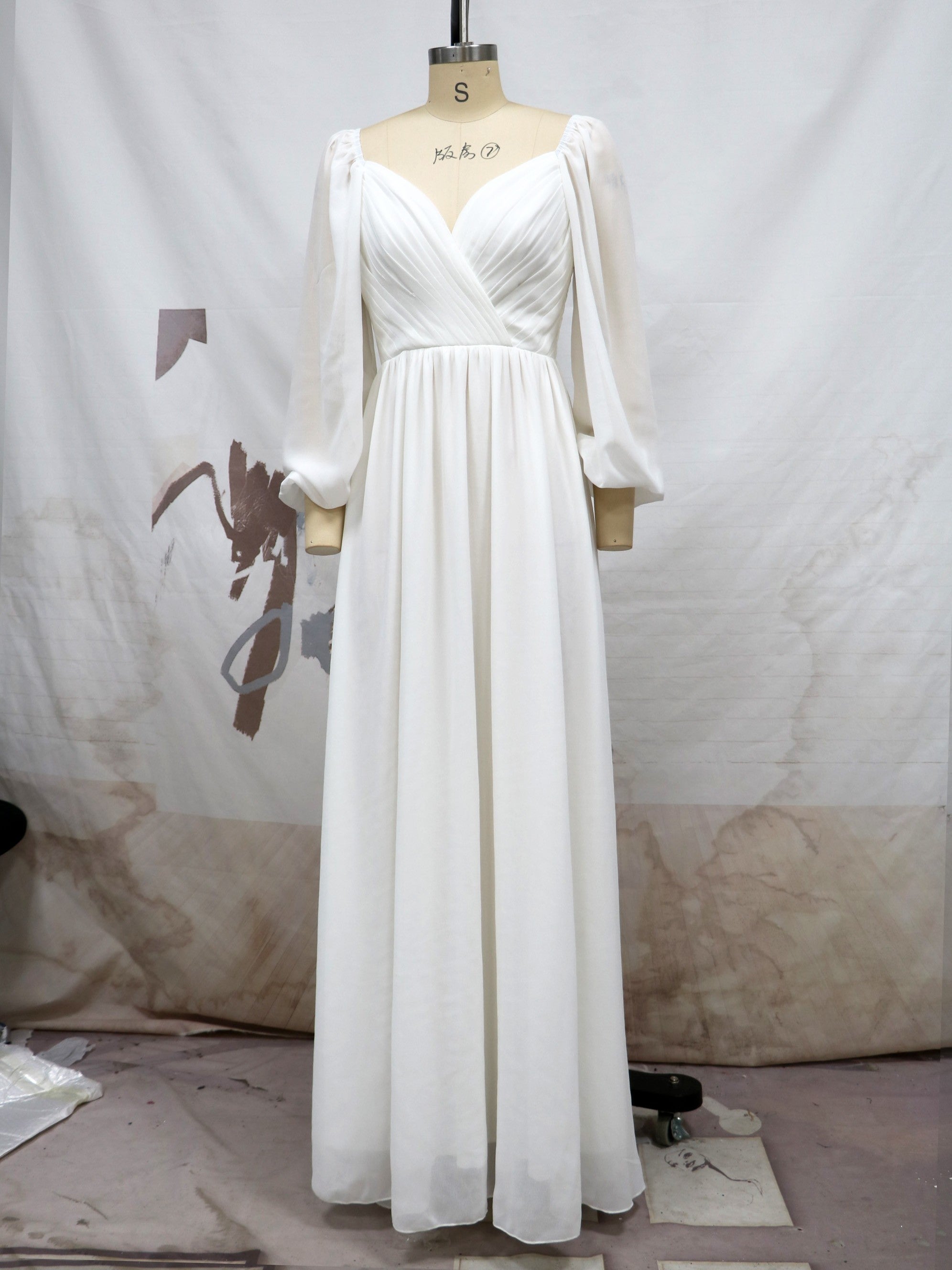 Women's Chiffon Long Sleeve Swing Dress Pressed Pleated Slim Fit Off Shoulder Formal Party Dress 9