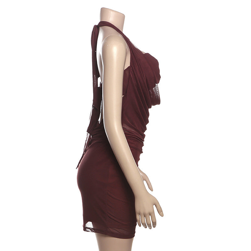Women Summer Street Trend Mesh See-Through Sleeveless Halter Neck Dress 7