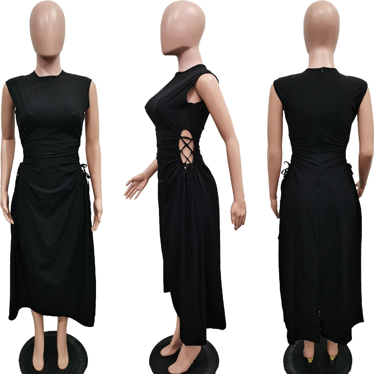 Women Solid Sleeveless Cutout Dress 16