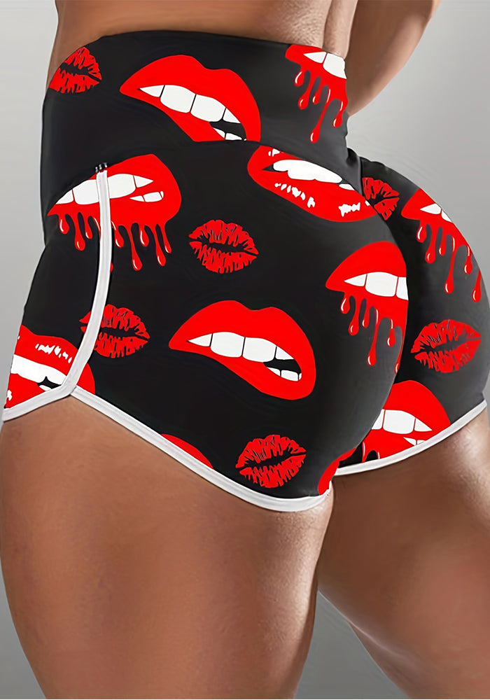 Plus Size Casual Red Lip Print Shorts
