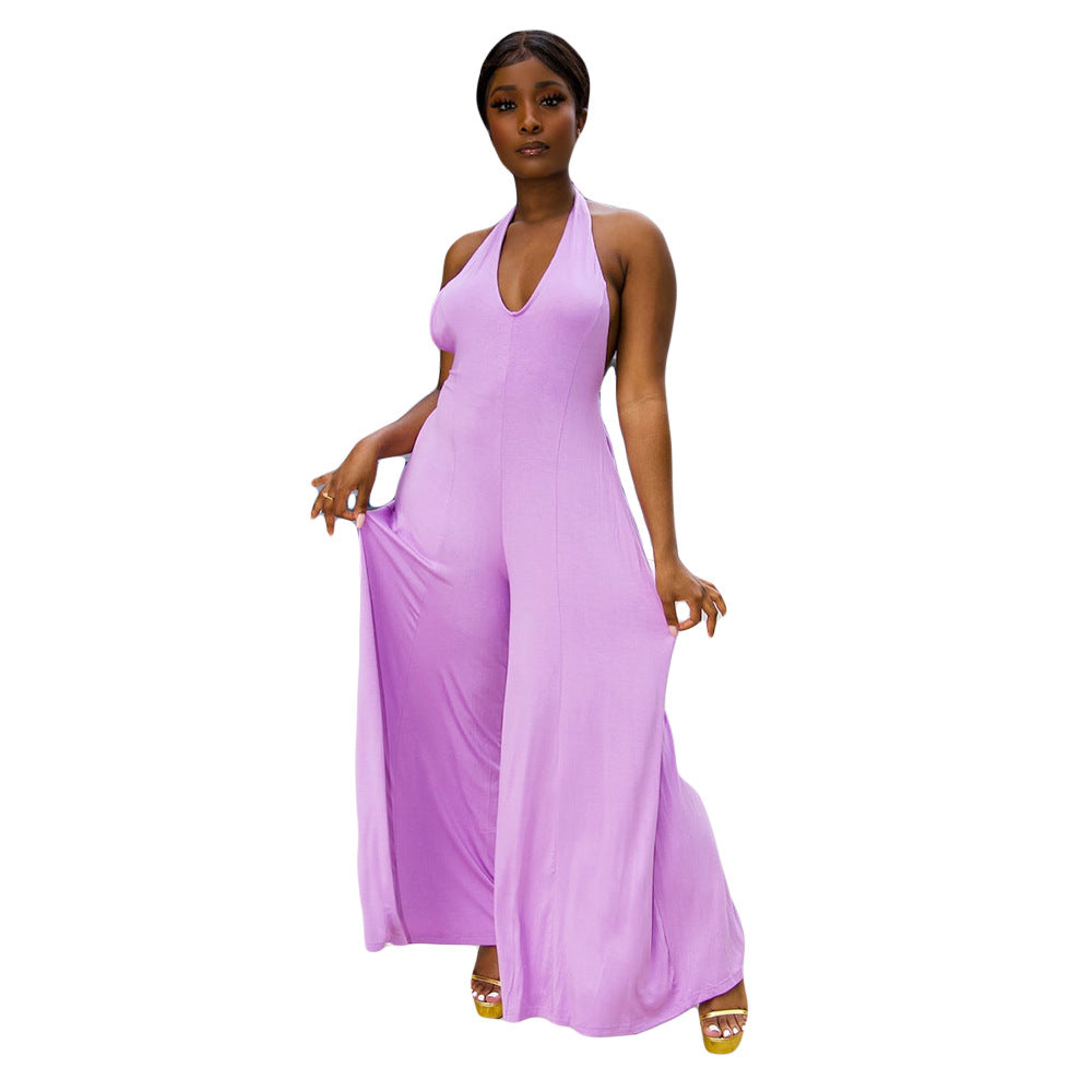 Women Summer Sexy Loose Sleeveless Backless Jumpsuit