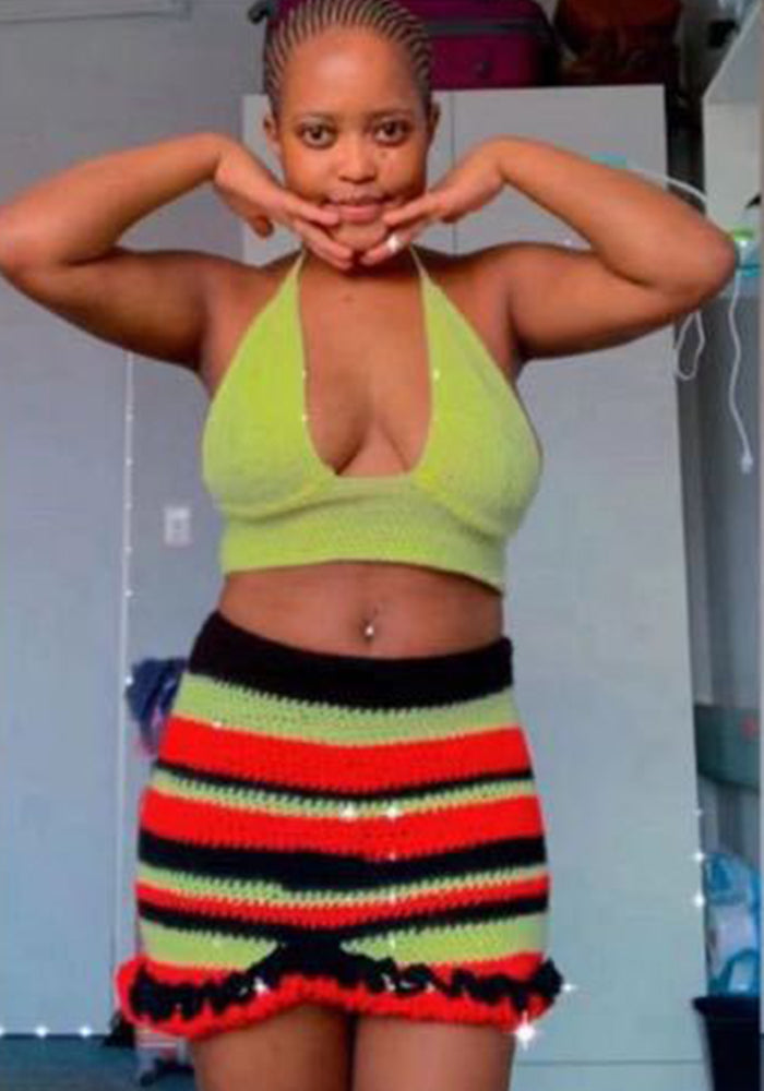 Summer Knitting Ribbed Solid Color U-Neck Sexy Sleeveless Camisole Stripes Short Skirt Set