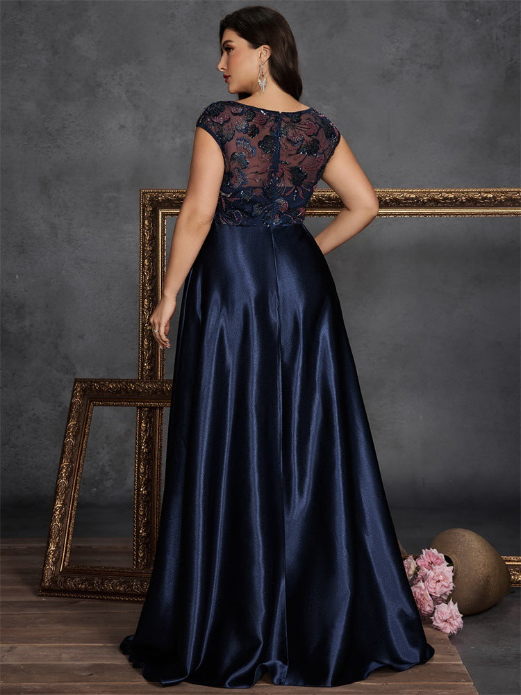 Plus Size Women's Fashionable Formal Evening Ball Gown Elegant Sequin Patchwork Round Neck Sleeveless Embroidered A-Line Dress 3