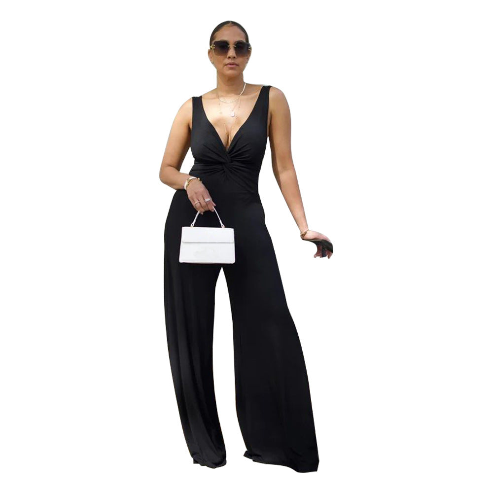 Women's Sexy Deep V Low Back Sleeveless Jumpsuit 9