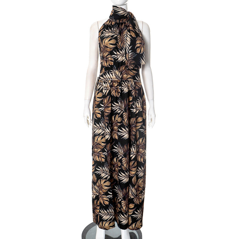 Spring Women's Fashion Print Sexy High Slit Long Dress 5