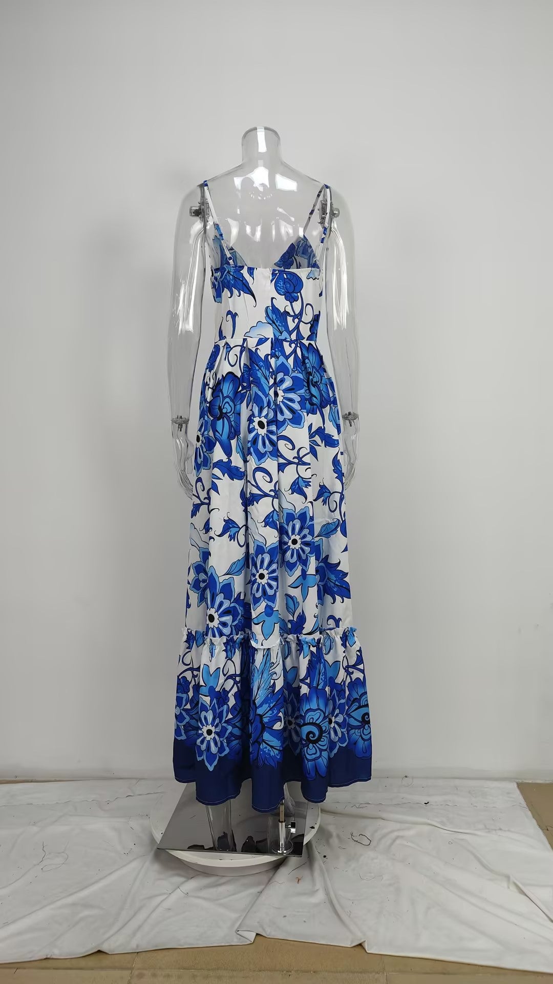 Women Elegant Print Backless Sleeveless Strap Dress 7