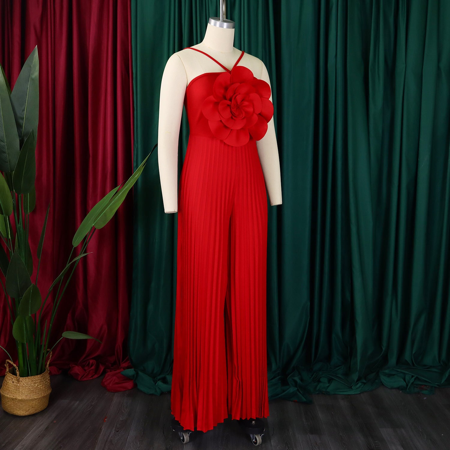 Women's Summer Halter Neck Flower Solid Color Wide Leg Plus Size Jumpsuit 17