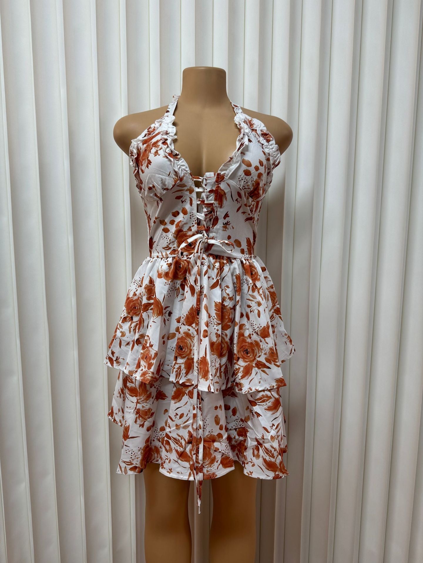 Printed Halter Neck Low-Cut Sexy Lace-Up Low-Back Dress for Women 4