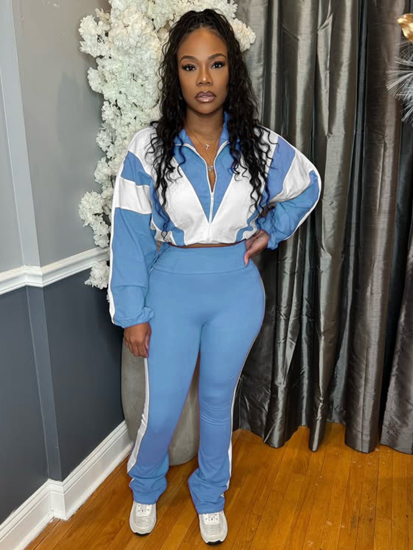 Women’s Casual Sportswear Color Block Slim Waist Two-Piece Jogger Set 9