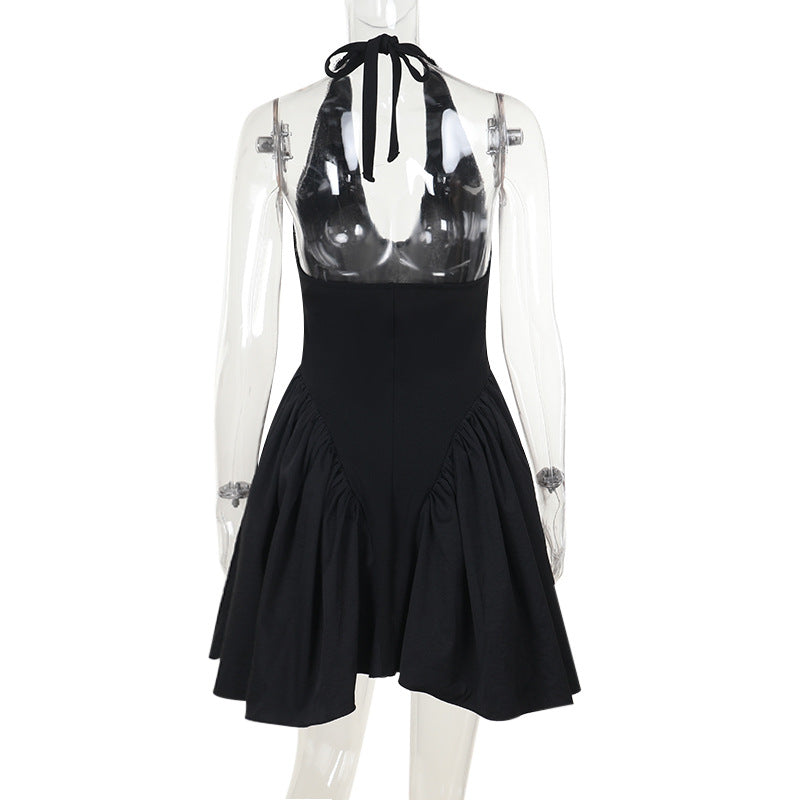 Women Rhinestone U-neck Sexy Halter Neck Dress 8