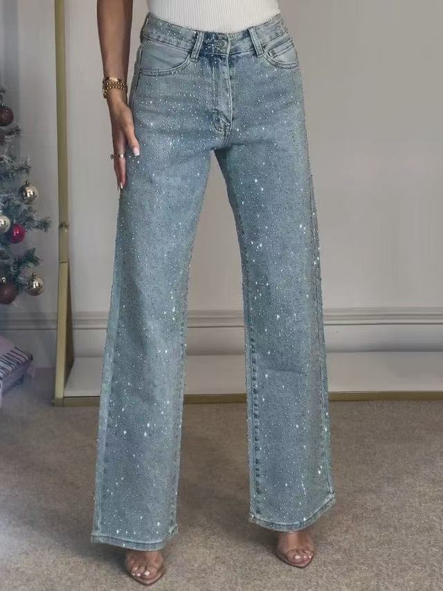 Women Full Diamond Washed Denim Pants 4