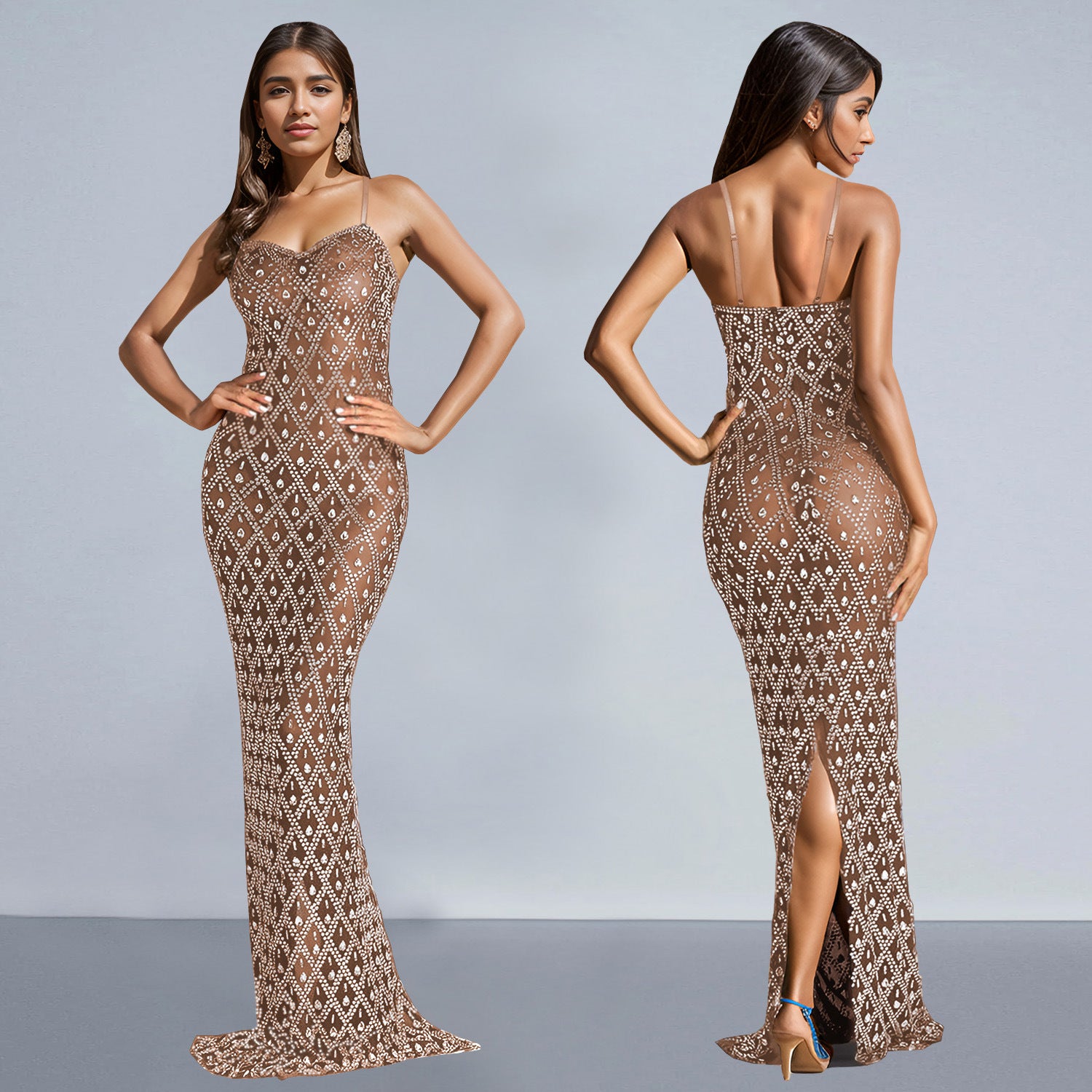 Women sexy suspenders Beaded Bodycon Dress 4