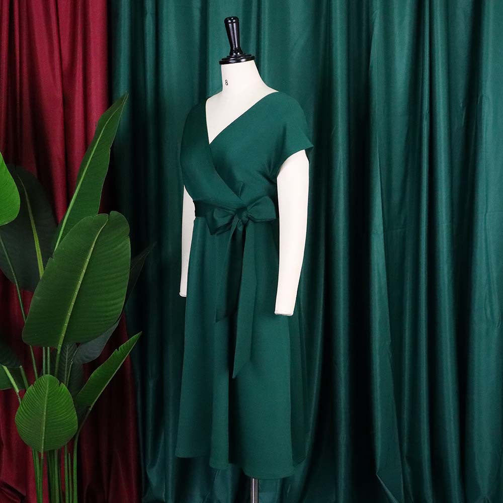 Summer V-Neck Solid Color Slim Waist Bow Lace-Up A-Line Dress 21