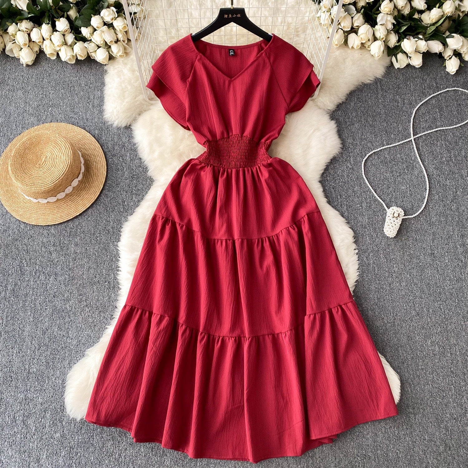 Women vintage pleated Long Dress 11
