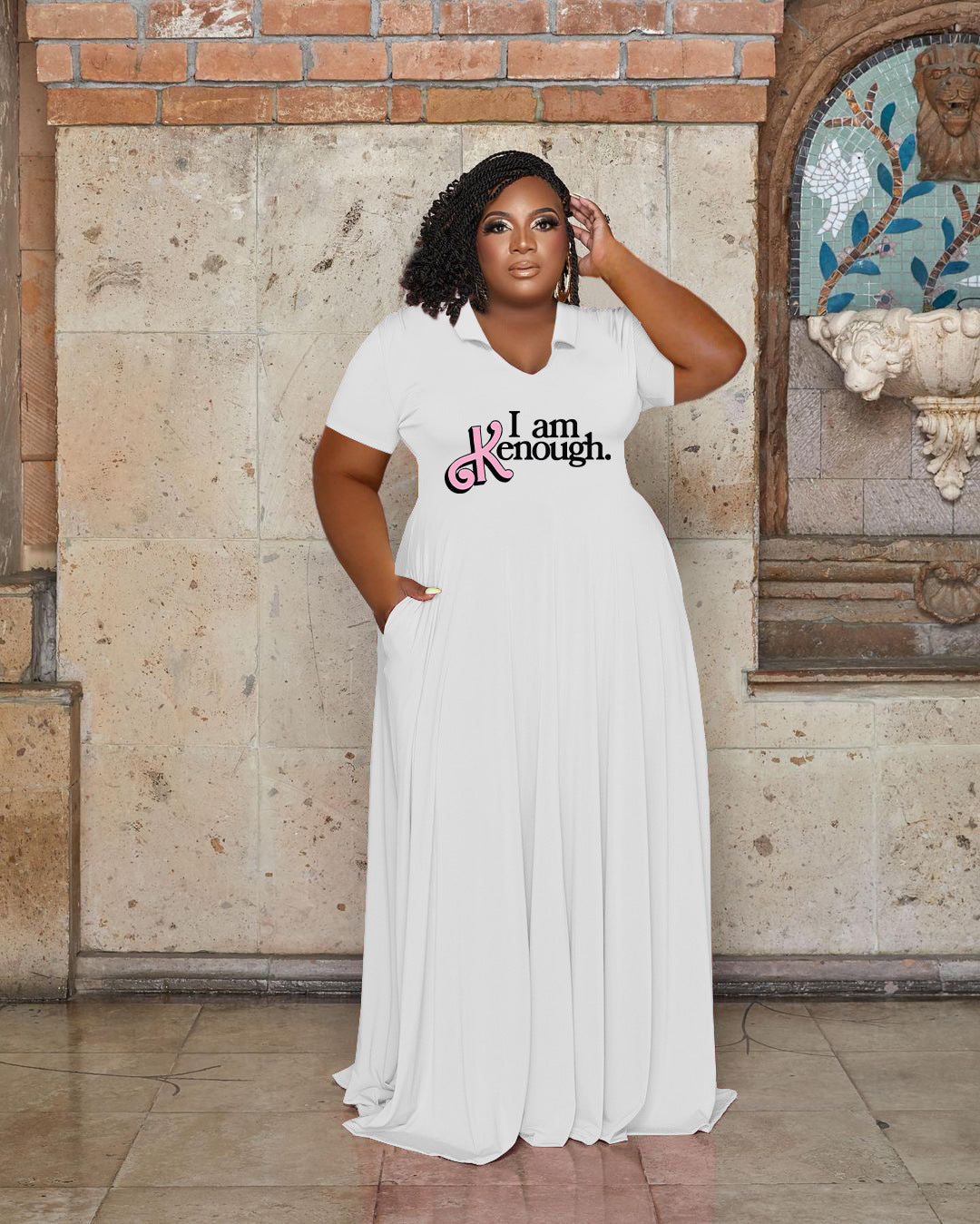 Casual Fashion Turndown Collar Solid Color Women's Plus Size Dress 3