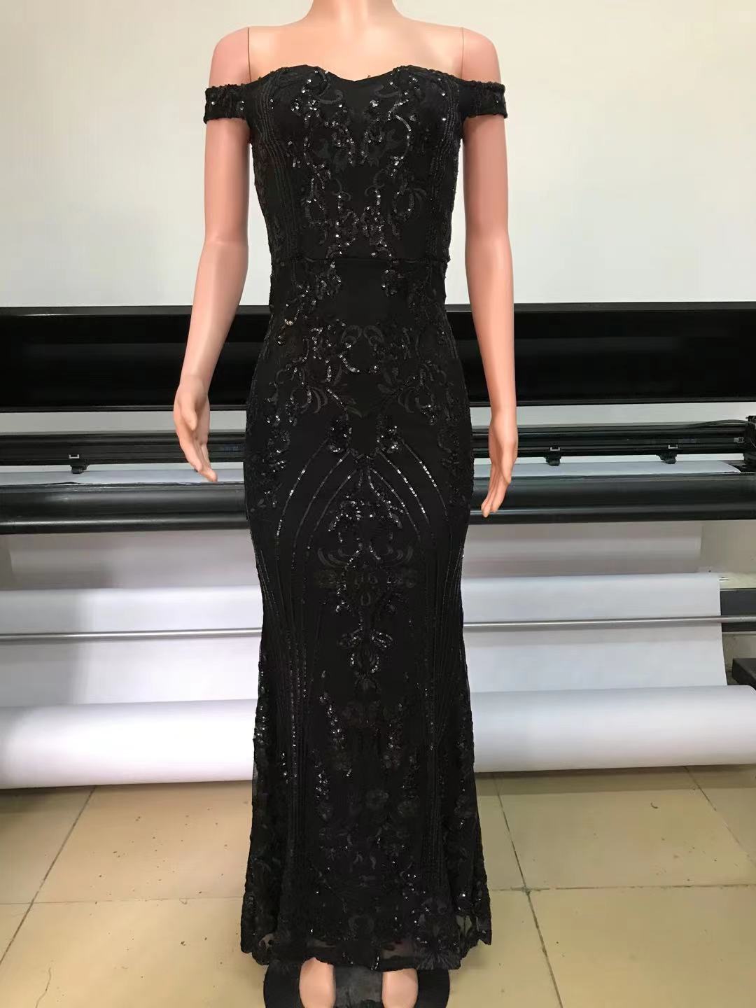 Women Halter Neck Off Shoulder Sequin Mesh Slit Sexy Dress 17