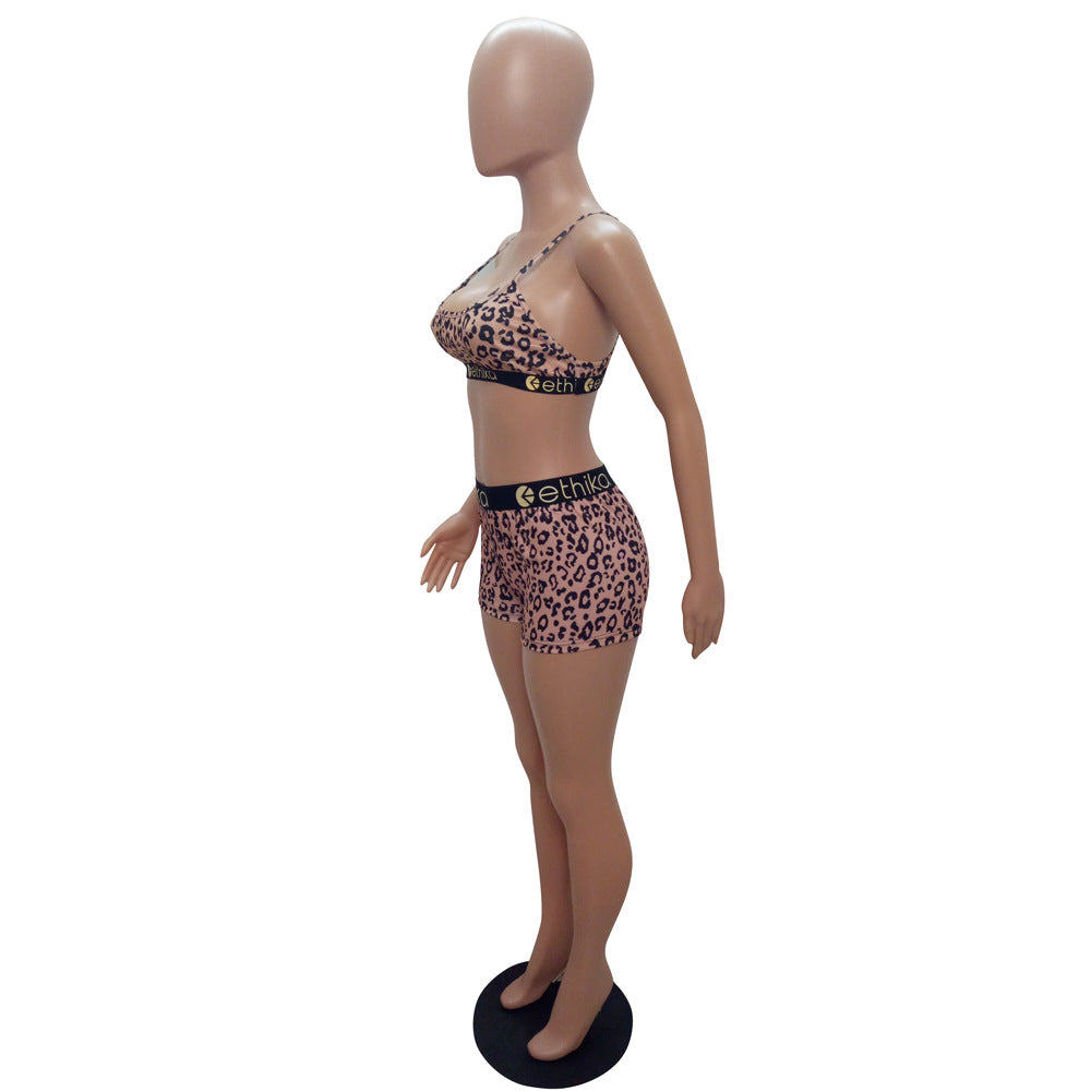 Women's Summer Sexy Printed Camisole Shorts Two-Piece Set 17