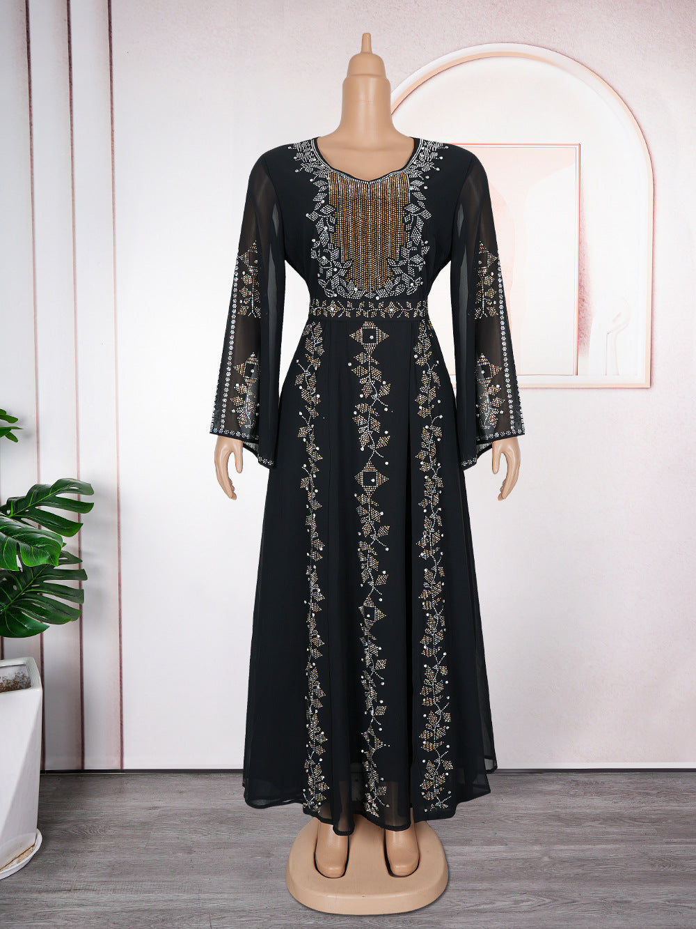 Plus Size Women elegant Beaded Muslim dress 8
