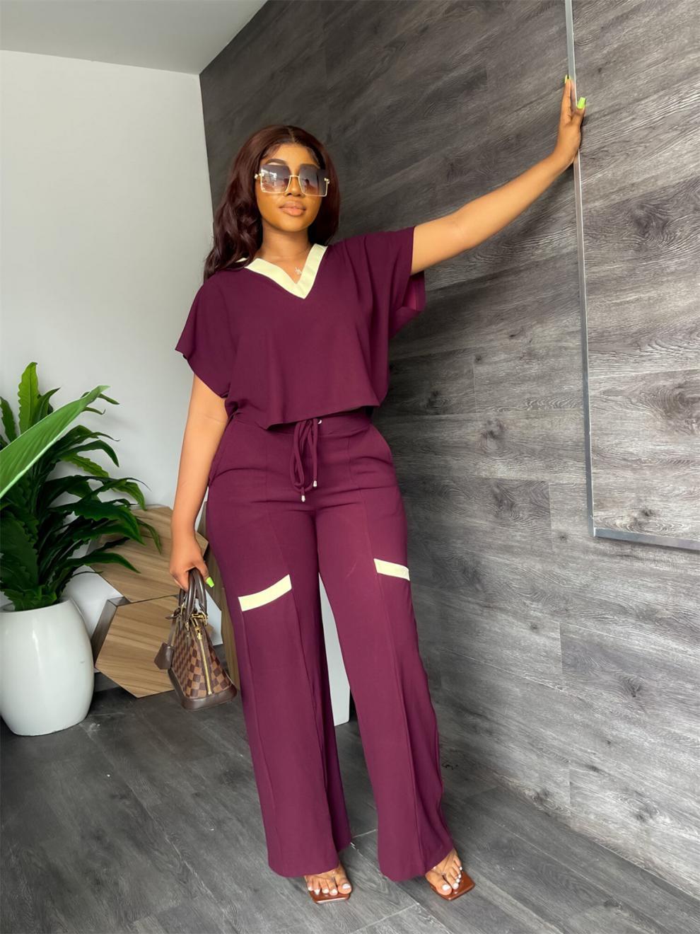 Solid Color Casual Short Sleeve T-Shirt Sports Straight Pants Summer Two-piece pants Set 6