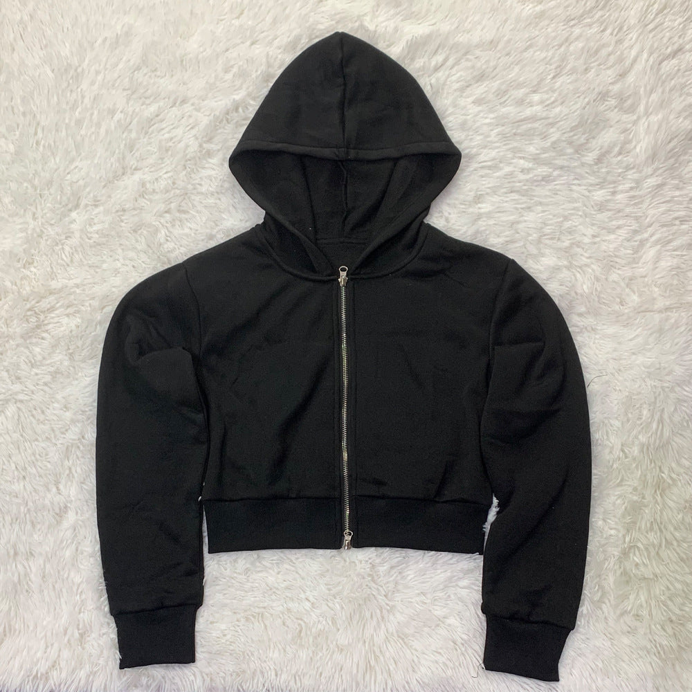 Women casual Rib Patchwork hooded zipper jacket 10