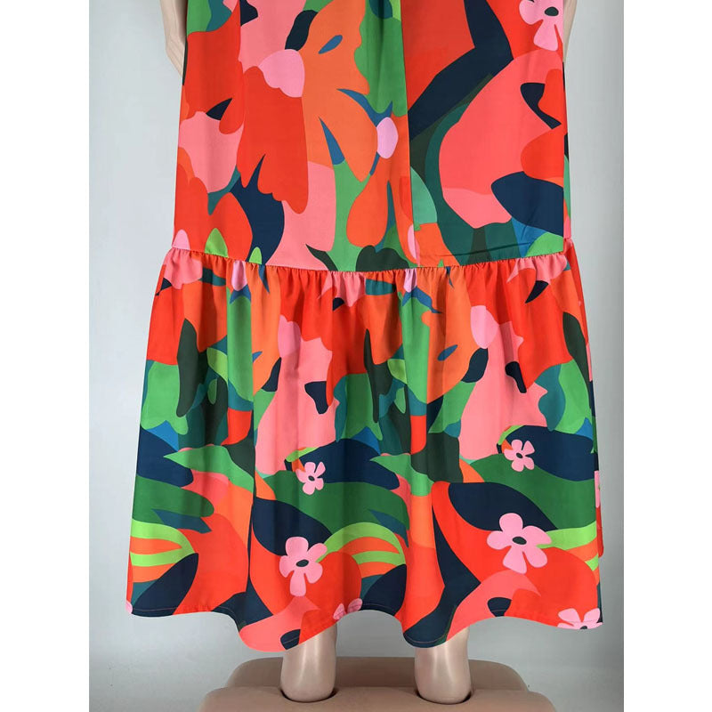 Plus Size Women Summer Sexy Off Shoulder Pleated Print Strap Dress 22