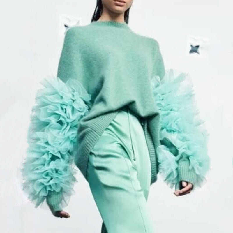 Women's Sweater Tops Autumn Fashion Patchwork Lace Sweater 7