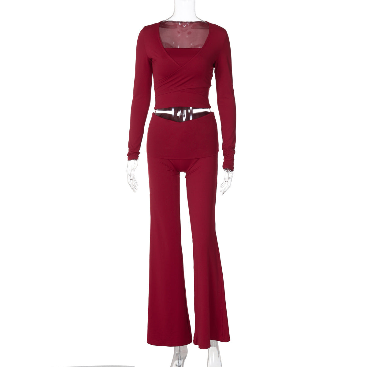 Autumn And Winter Solid Color Casual Long-Sleeved Top Strapless Top Bell Bottom Pants Three-Piece Set 12