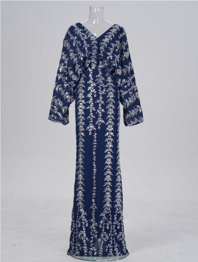 Women long-sleeved v-neck Bodycon sequins Formal Party Fishtail Evening Dress 7